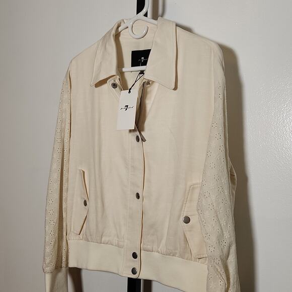 7 FOR ALL MANKIND Ivory Jacket with Eyelet Sleeves, Size Medium - Picture 3 of 14